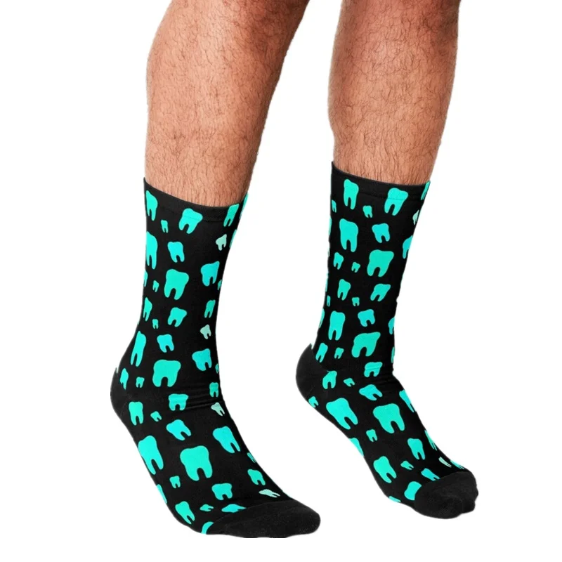 

funny Socks Men harajuku Happy Turquoise Teeth Socks Printed Happy hip hop Men Socks Novelty Skateboard Crew Casual Crazy Socks