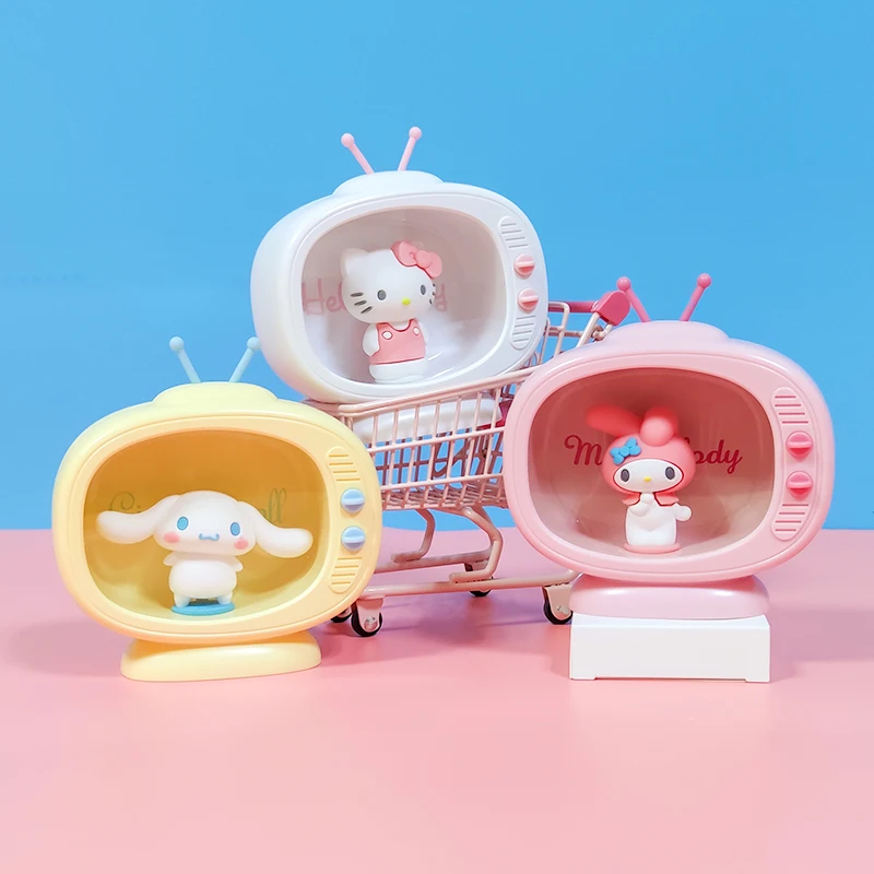 

Kawaii Sanrio аксессуары Kitty My Melody Cinnamoroll Милая красота спальня Рабочий стол мультфильм Мини ТВ ночник для девочек Подарки