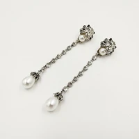rongho vintage metal lionhead earrings for women pearl drop earring hiphop crystal tassel earring pendant femme brincos charms