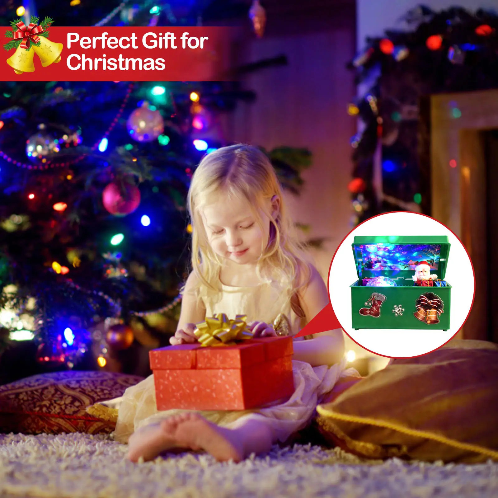 

Christmas Music Box Electric Dancing Santa Claus Doll with LED Light Xmas Decor Musical Storage Box Xmas Gifts