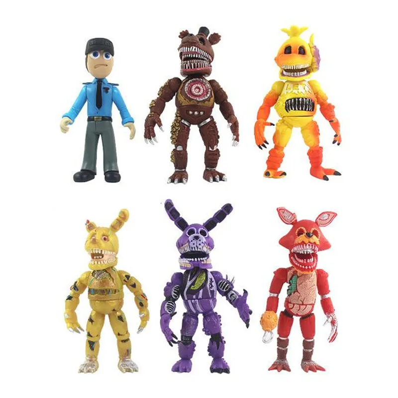 6 Pcs/Set Cute Anime Figure Mask Style Five Night At Freddy Fnaf Bonnie Bear Can Glow Action Figure Pvc Model Freddy Toys Gifts