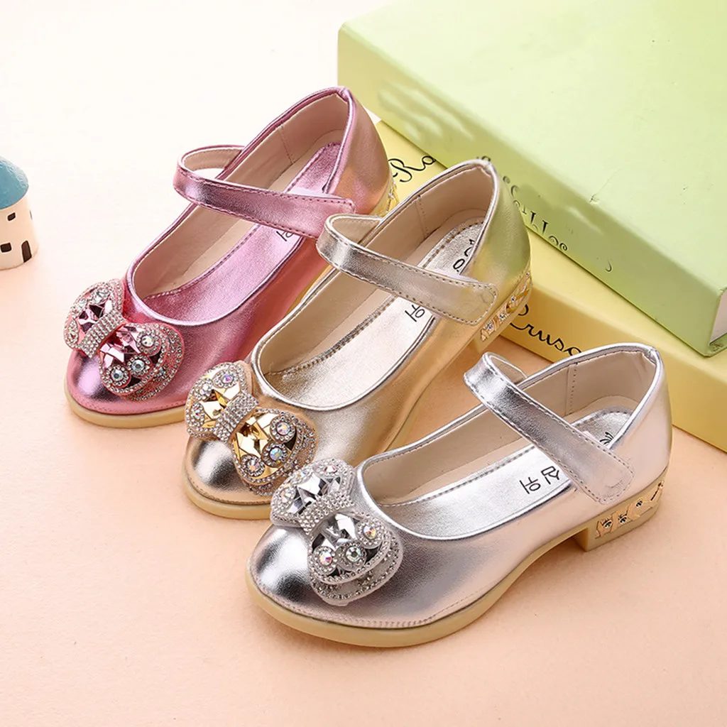 

Baby Girls Princess Shoes Sweet Crystal Bow-knot Dressing Shoes Children Casual Loafers Flats Shoes Kids Pu Leather Party Shoes