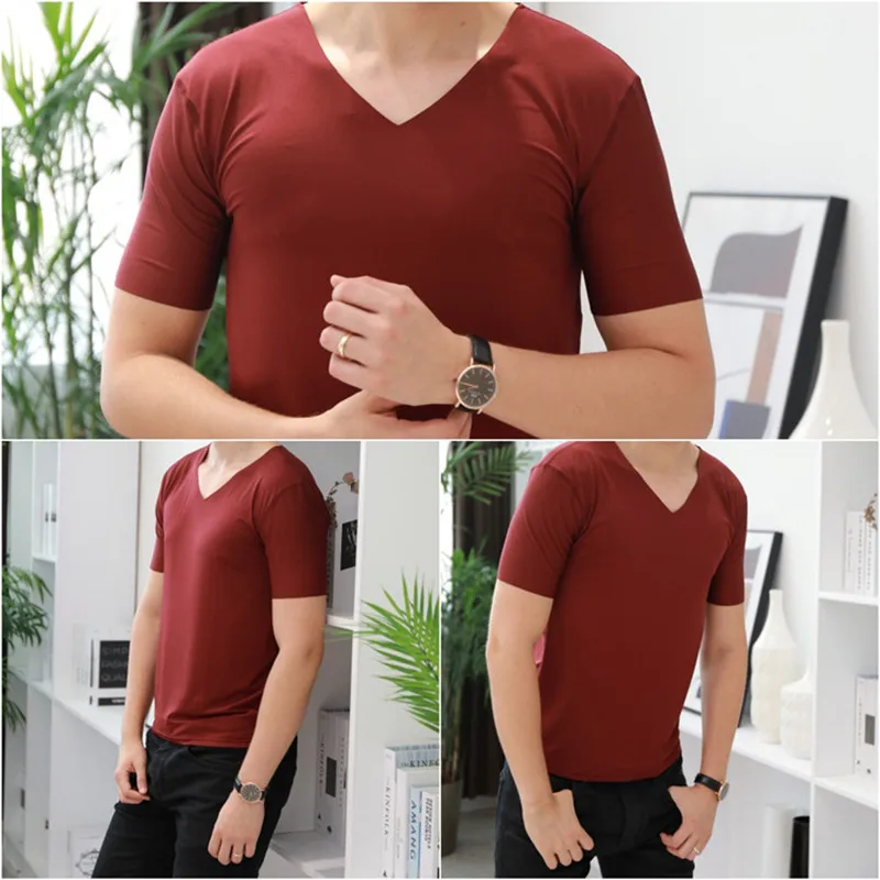 

Spring and summer men's ice silk No trace Thin and lighcomfortable V-neck Tshirt short-sleeved sports fitness quick POLO Shirt