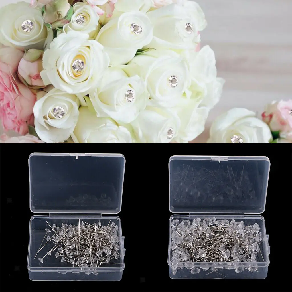 100Pc Crystal Corsage Pins Clear Flower Sewing Needles Florist For Bouquet Wedding Buttonholes Glass Head Floral Pin | Дом и сад