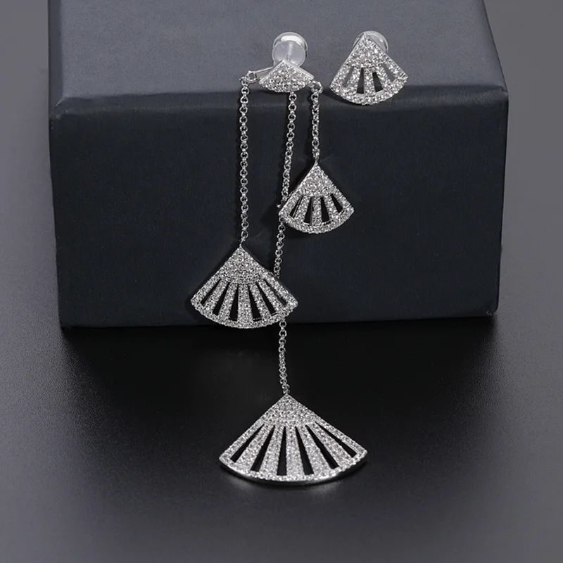 

Fashion Zircon Asymmetry Fan Pendants Dangler Earrings Jewelry For Women Gift