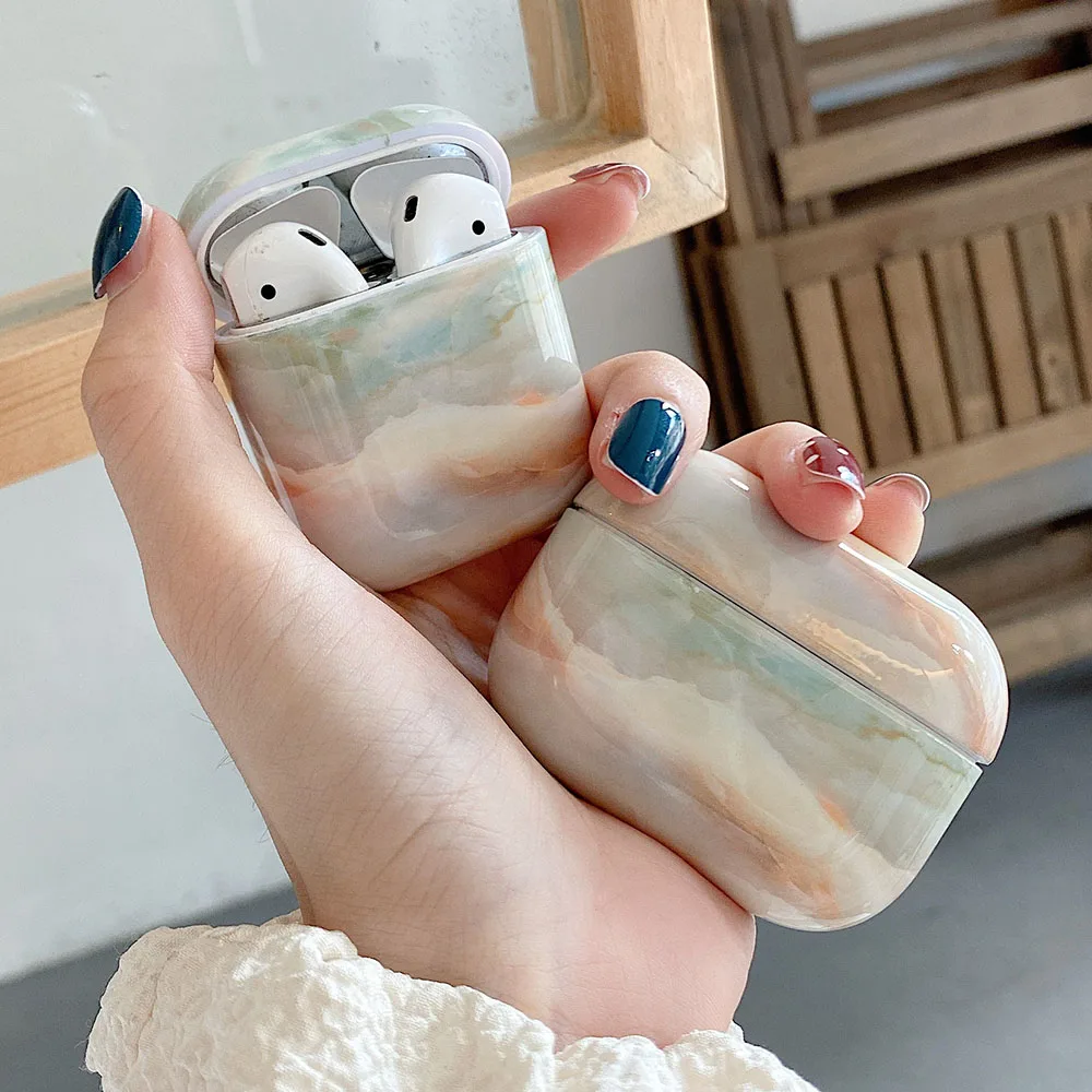 Чехол для наушников AirPods Pro 2 Luxury Marble Hard PC Glossy Bluetooth Wireless Charging Box Cover для AirPods 1 3 Air Pods.