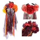 Черный и красный День мертвых вуаль Мехико нарядное платье Хэллоуин вечерние сетчатые аксессуары для волос цветок женские обручи повязка на голову