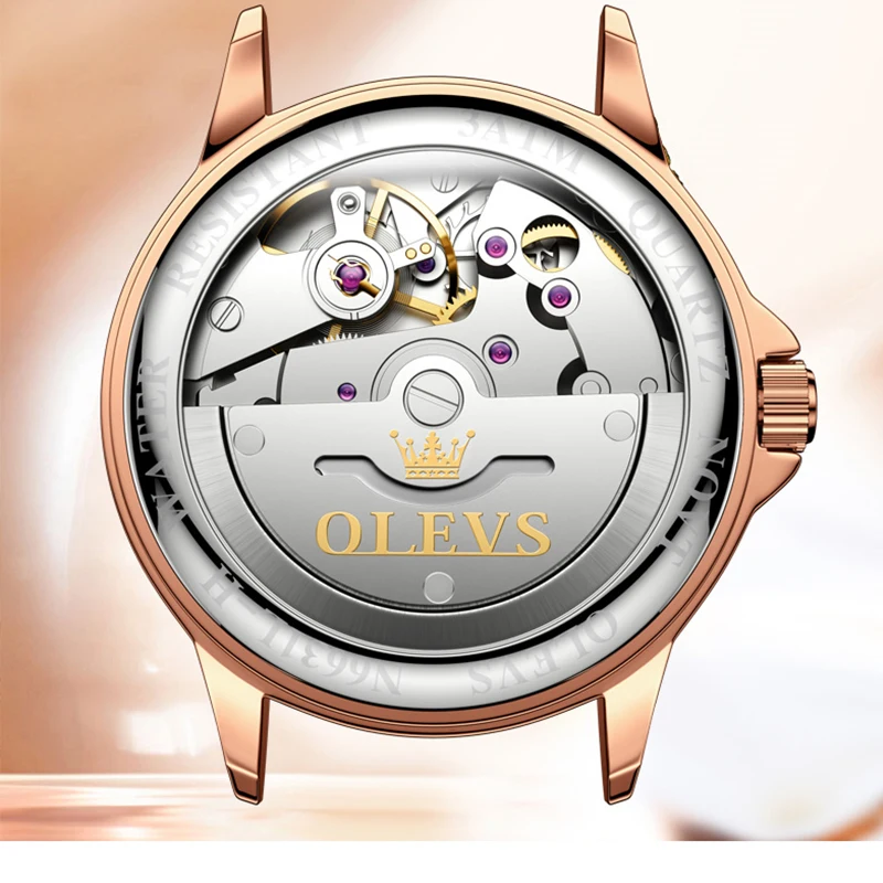 OLEVS Fashion Casual New Women's HD Luminous Diamond Heart Shaped Mechanical Automatic Waterproof Stainless Steel Strap Watches enlarge