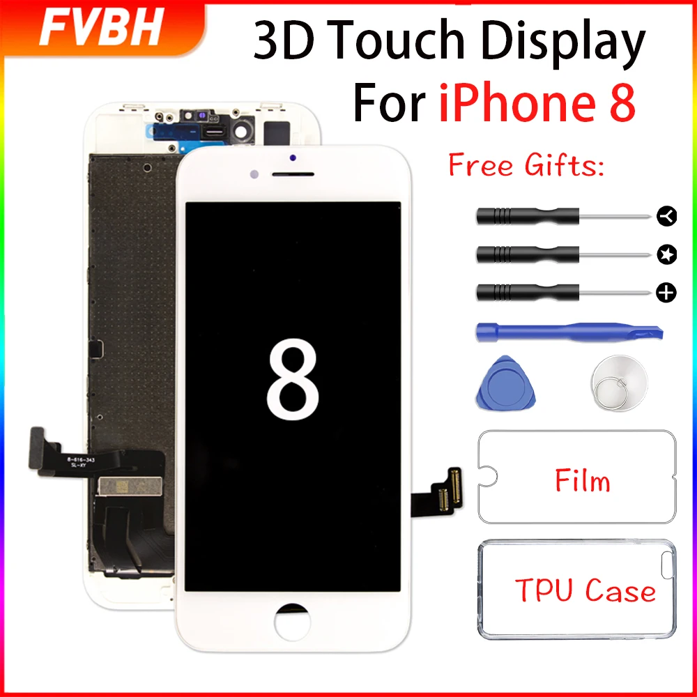 Pantalla экран для iPhone 8 8 Plus дисплей Замена 3D сенсорный дигитайзер сборка экран для A1863 A1905 A1906 без битых пикселей