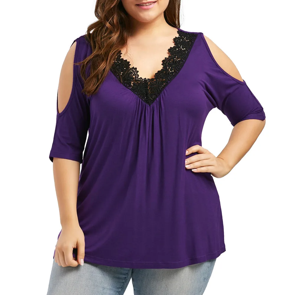 New Tshirt Plus Size 5XL Lace Strapless T-shirt Sexy V Neck Short Sleeve Loose Women Tunic blusas mujer de moda 2019 haut femme | Женская