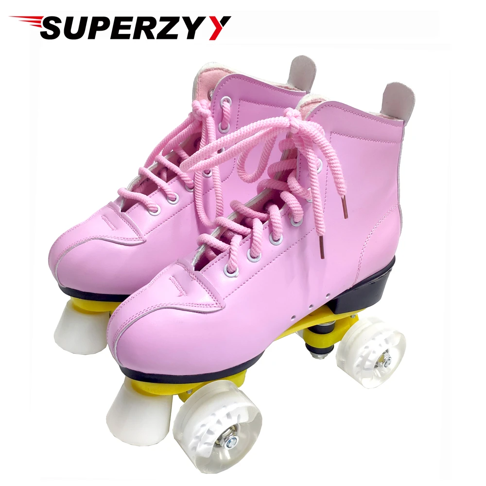 2020 New Microfiber Leather Skates Professional 4 Wheel Adult Roller Skates Outdoor Shoes Sliding Free Size 35-44 With PU Wheel