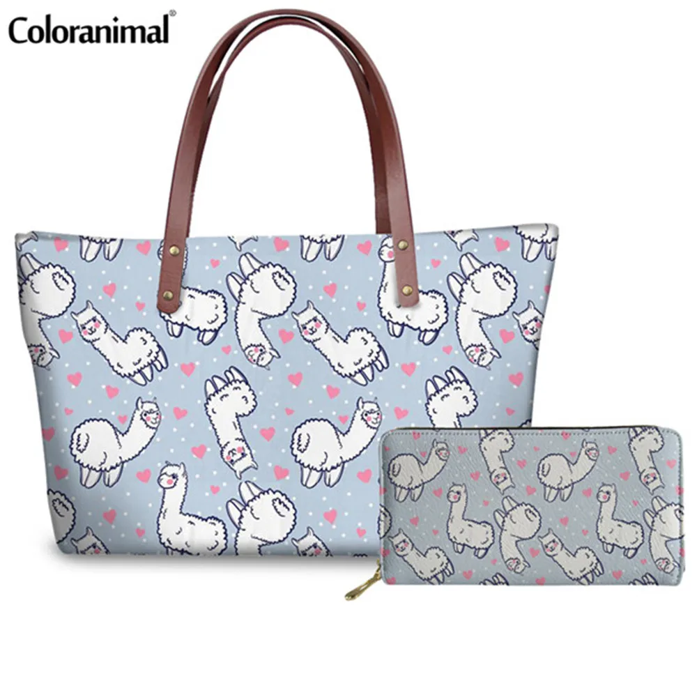 Coloranimal Customized милый рисунок Альпака сумки на плечо для женщин популярные большой