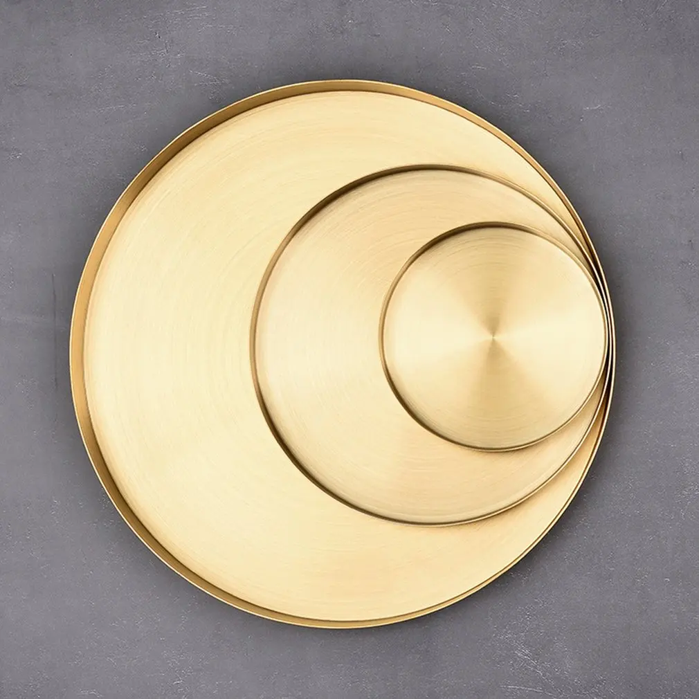 

Stainless Steel Round Straight Edge Tray Storage Plate Jewelry Finishing Dim Sum Tea Smooth Bottom Plate
