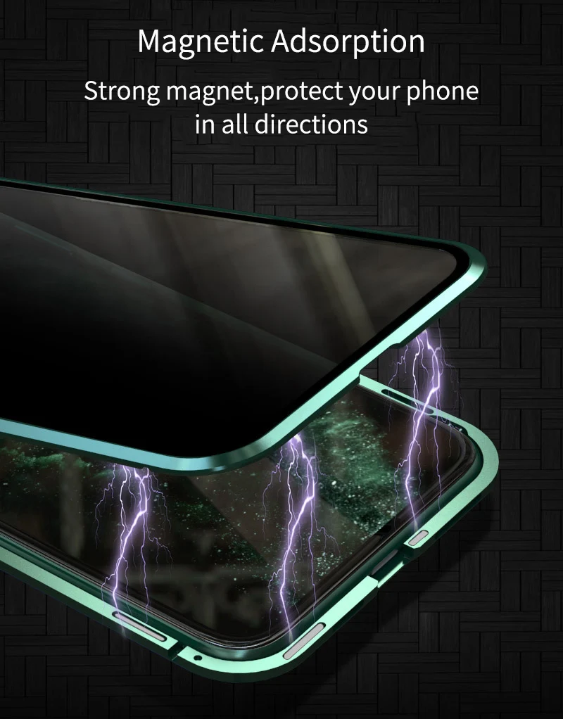 Защищающий от подсматривания магнитной адсорбции чехол для iphone 11 Pro Max Магнит двухсторонняя, для стекла чехол для iphone 11 обложки iphone 11 корпус под плетенную сумку