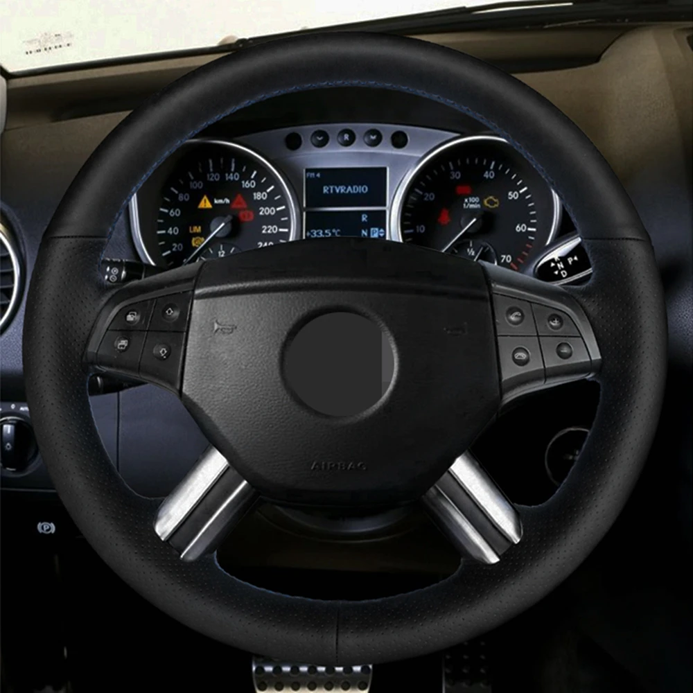 Чехол рулевого колеса автомобиля черная искусственная кожа ручной работы для