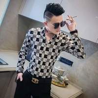 2021 mens shirt long sleeve korean handsome slim light luxury fashion handsome leisure senior autumn stripe men