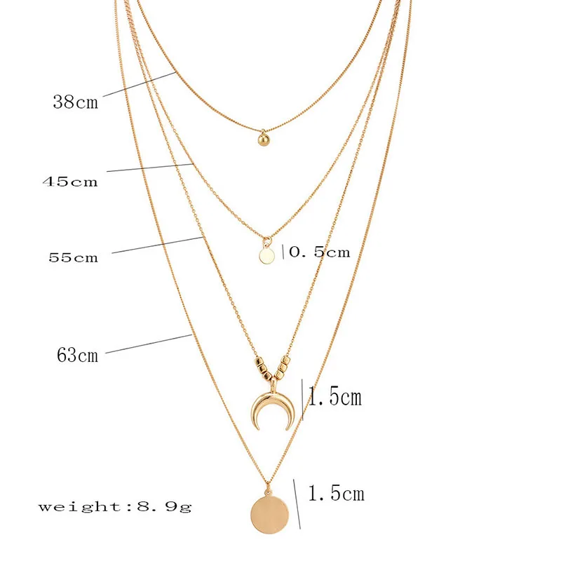 

NPASON 2021 Collier New Necklace Multi-layer Moon Stainless Steel Disc Tassel Pendant Female Necklace Jewelry Collar