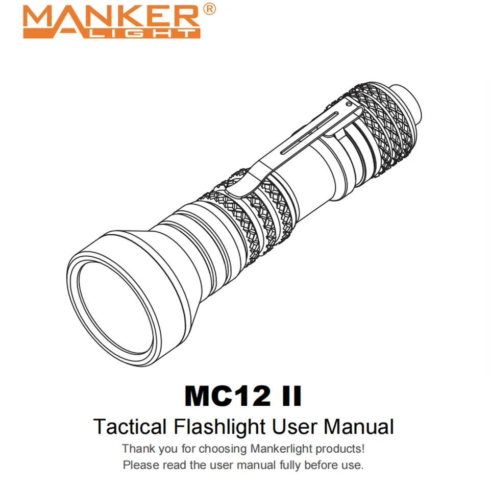 Светодиодный фонарик Manker MC12 длиной 600 м с зарядкой от USB Type-C и аккумулятором 18650 |