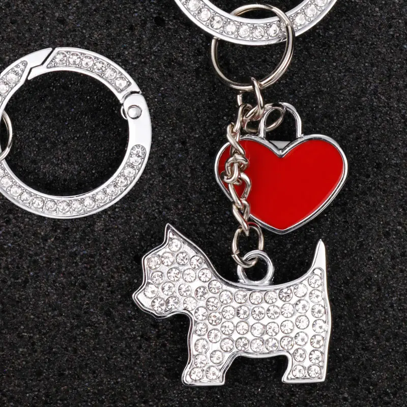 

Creative Cute Puppy Metal Keychain Car Keyrings Pet Crystal Key Chain Motorcycle Pendant For Most Cars Auto Accessories