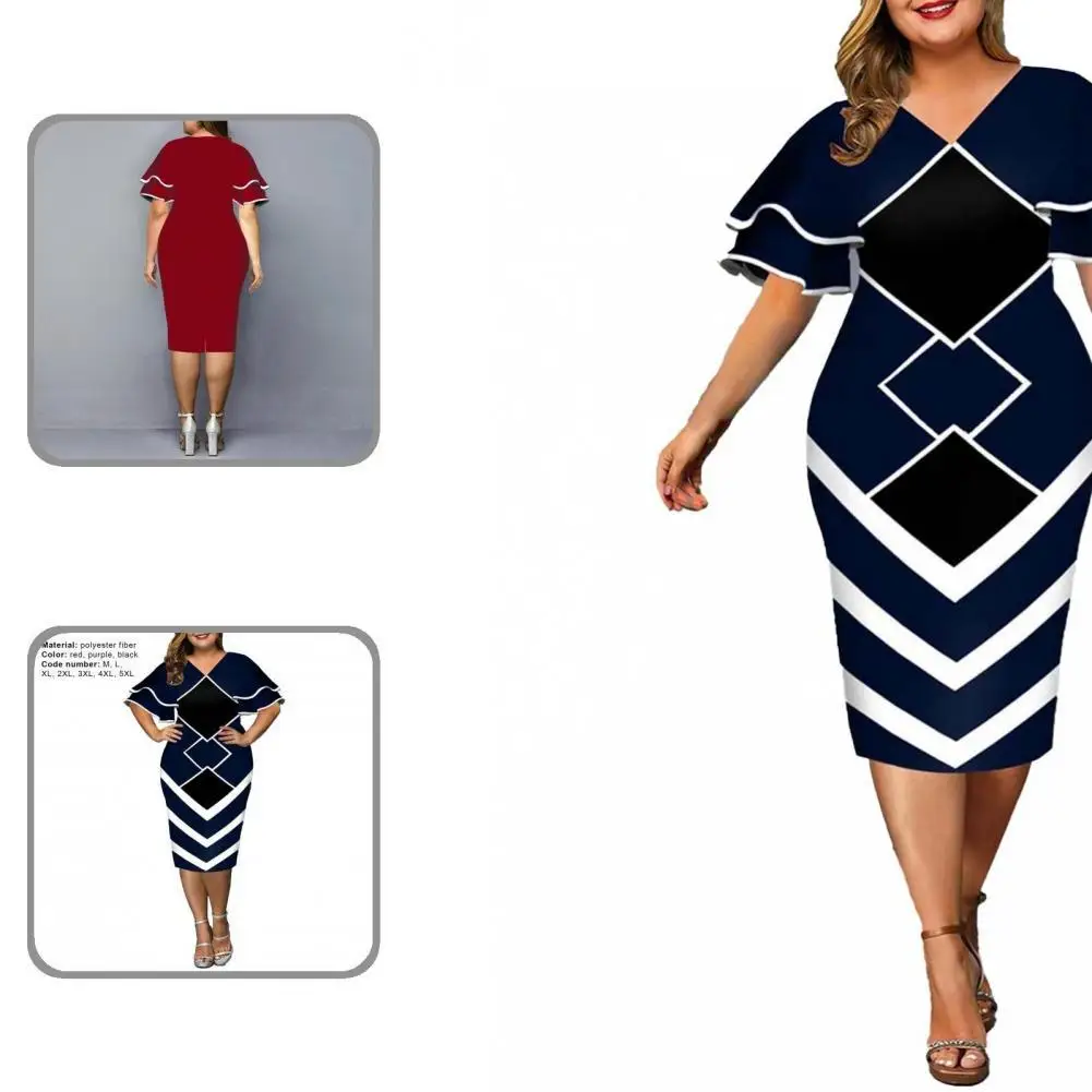 

Женское многослойное платье с геометрическим принтом, с расклешенными рукавами, для повседневной носки