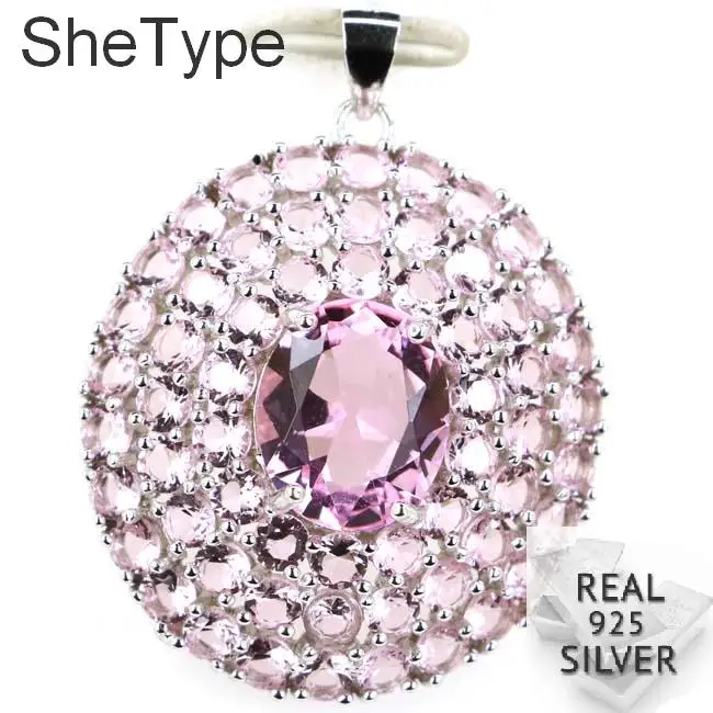 35x28mm Big 6.4g Created Tanzanite Pink Kunzite Party Ladies 925 Solid Sterling Silver Pendant