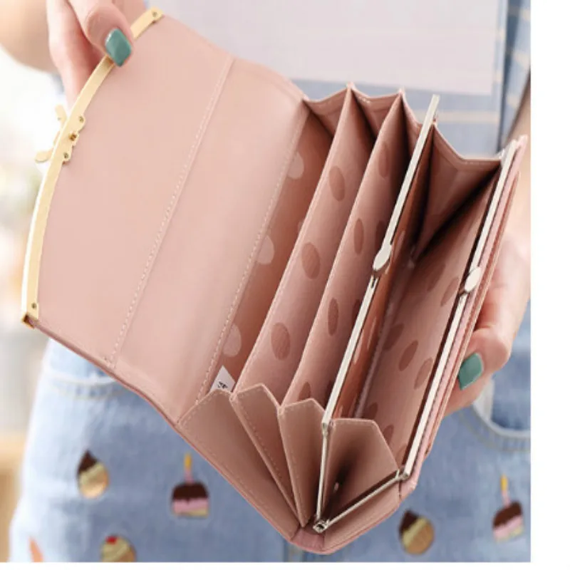

Fashionable Trends Europe And America Women Wallet Ultra-thin Contracted Design Pink Bowknot Casual Long Wallet