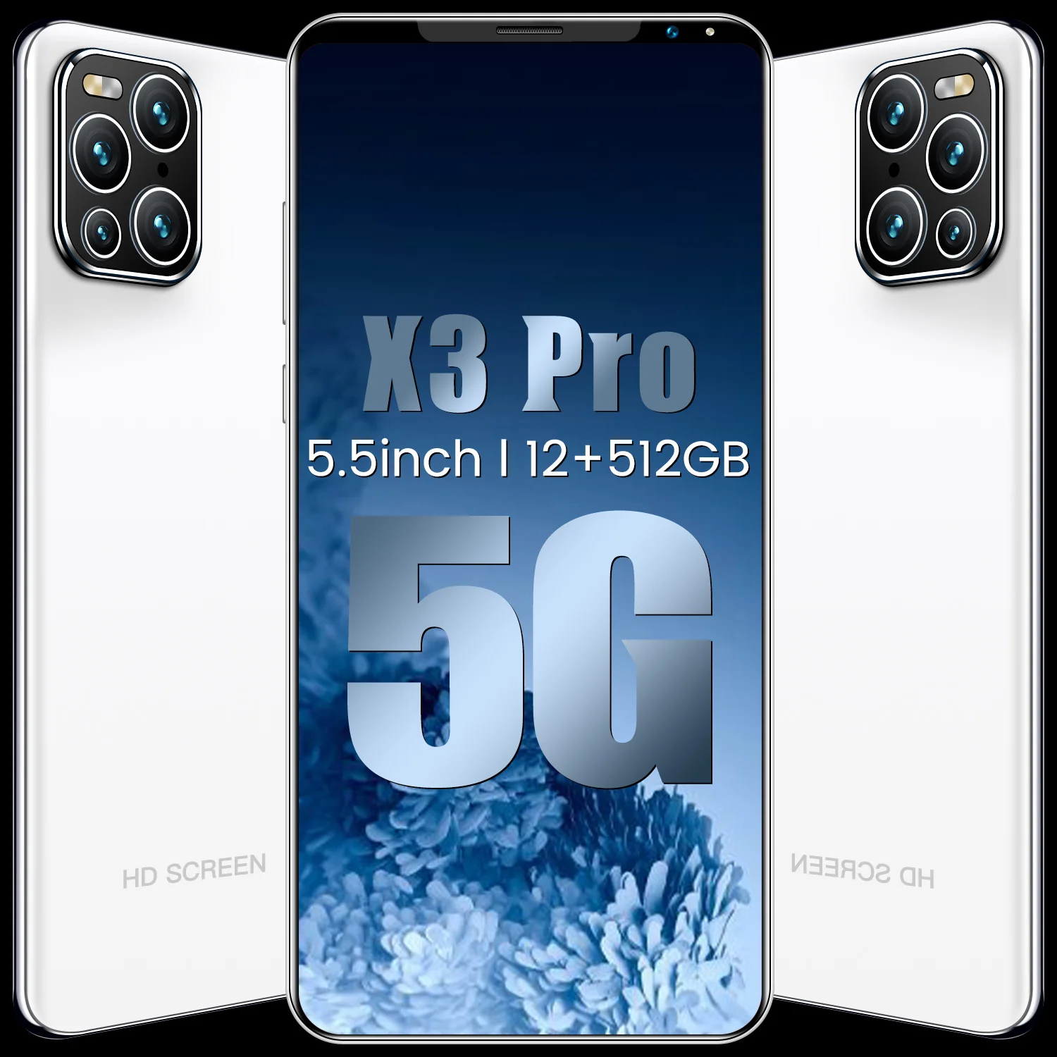 

X3 Pro 12GB RAM 512GB ROM Andriod 10.0 Mobile Cell Phone Global 5G LTE Fingerprint Unlock 4800mAh 24MP+48MP Smartphones