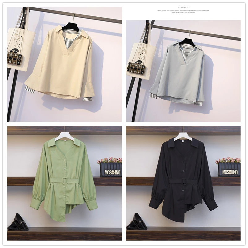 Женская блузка в полоску с длинным рукавом размера плюс Повседневная Длинная