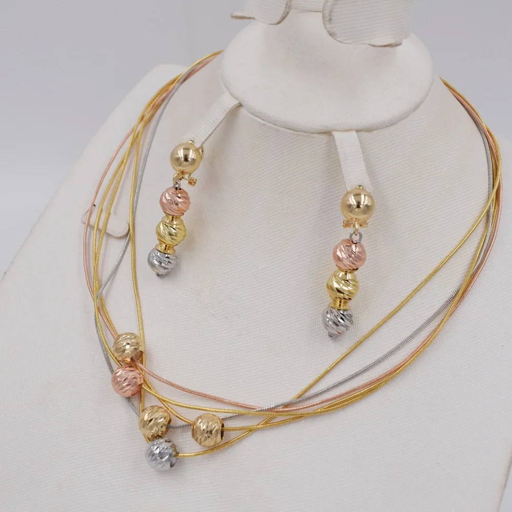 3 тонов, новинка, высокое качество, Италия 750, ювелирный набор, модный Parure Bijoux Femme, Дубай, ариканские серьги, ожерелье, Китай, колье
