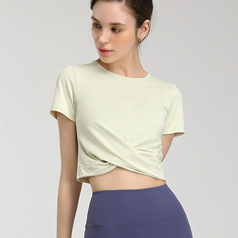 

Yoga Shirts 2021 Women Loose Short Sleeve Sport Crop Tops Workout Gym Pullovers T-shirts Breathable Running Solid Sportswear