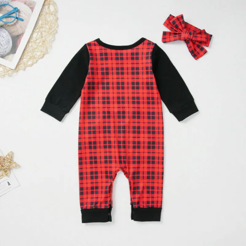 Рождественское боди для маленьких мальчиков и девочек клетчатый комбинезон с