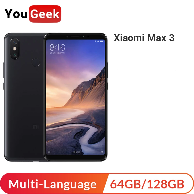 Глобальная ПЗУ Xiaomi Mi Max 3 64 Гб 128 ГБ 6," полноэкранный восьмиядерный смартфон Snapdragon 636 5500 мАч 12MP+ 5MP камера мобильный телефон