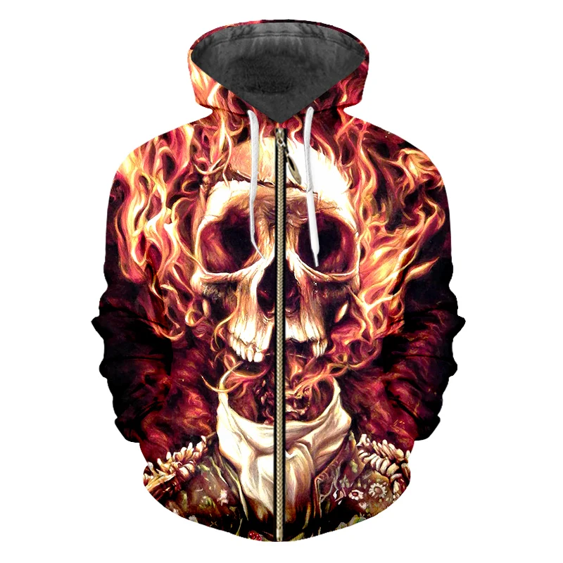 UJWI струящаяся 3D Толстовка с изображением черепа пламени Мужская толстовка на