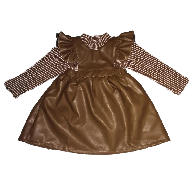 Платье для девочки из искусственной кожи зимнее Пышное на лямках с