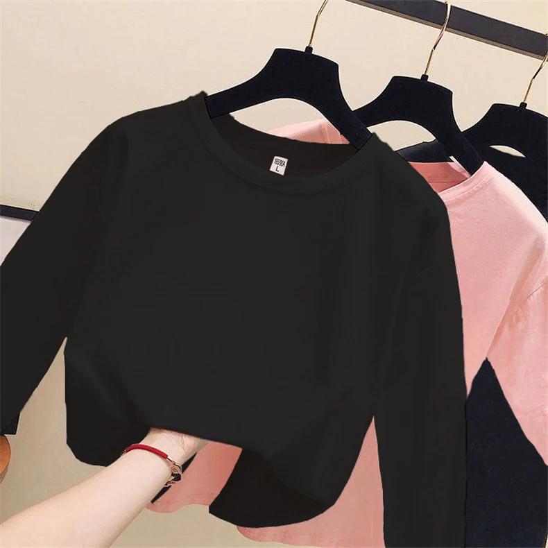 

Solid Color Long-Sleeved T-shirt Women's Spring/Autumn/Winter Korean Thin Inner Match Base Shirt Western Style Student