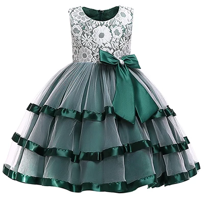 Зеленый Платье для маленьких девочек vestidos костюмы, платье принцессы для девочек кружевное платье с цветочным рисунком платья бальное платье пышные вечерние платья Детская Костюмы - Цвет: Зеленый
