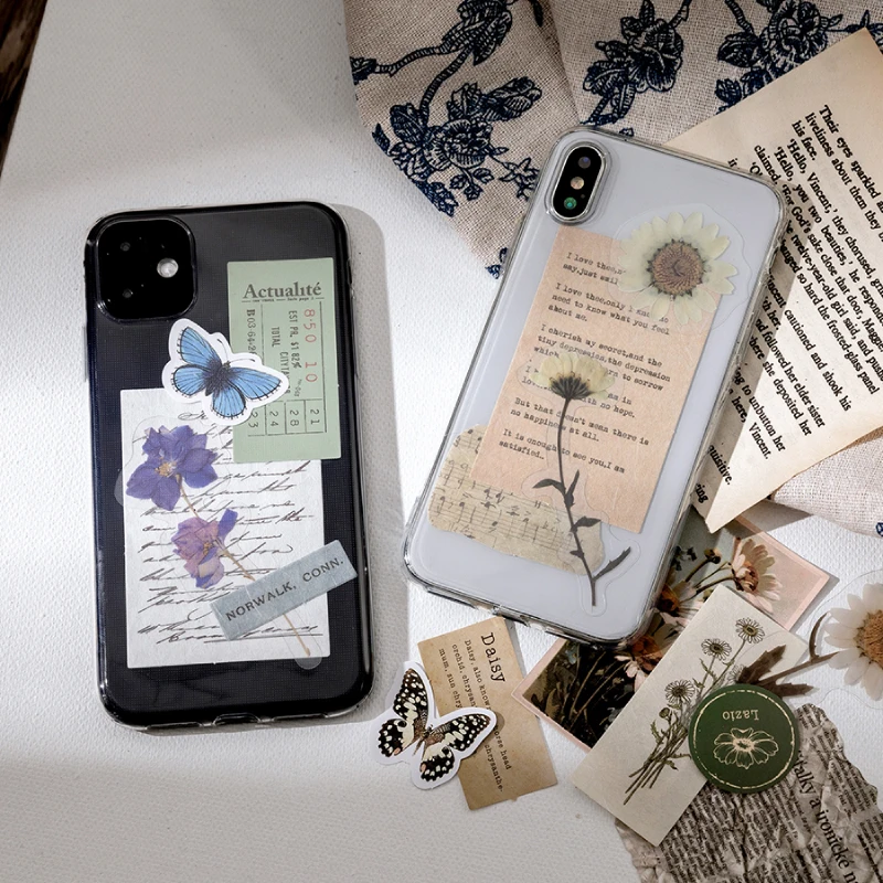journamm 15pcs vintage cards for phone deco retro stationery supplies plant paper junk journal label scrapbooking material free global shipping