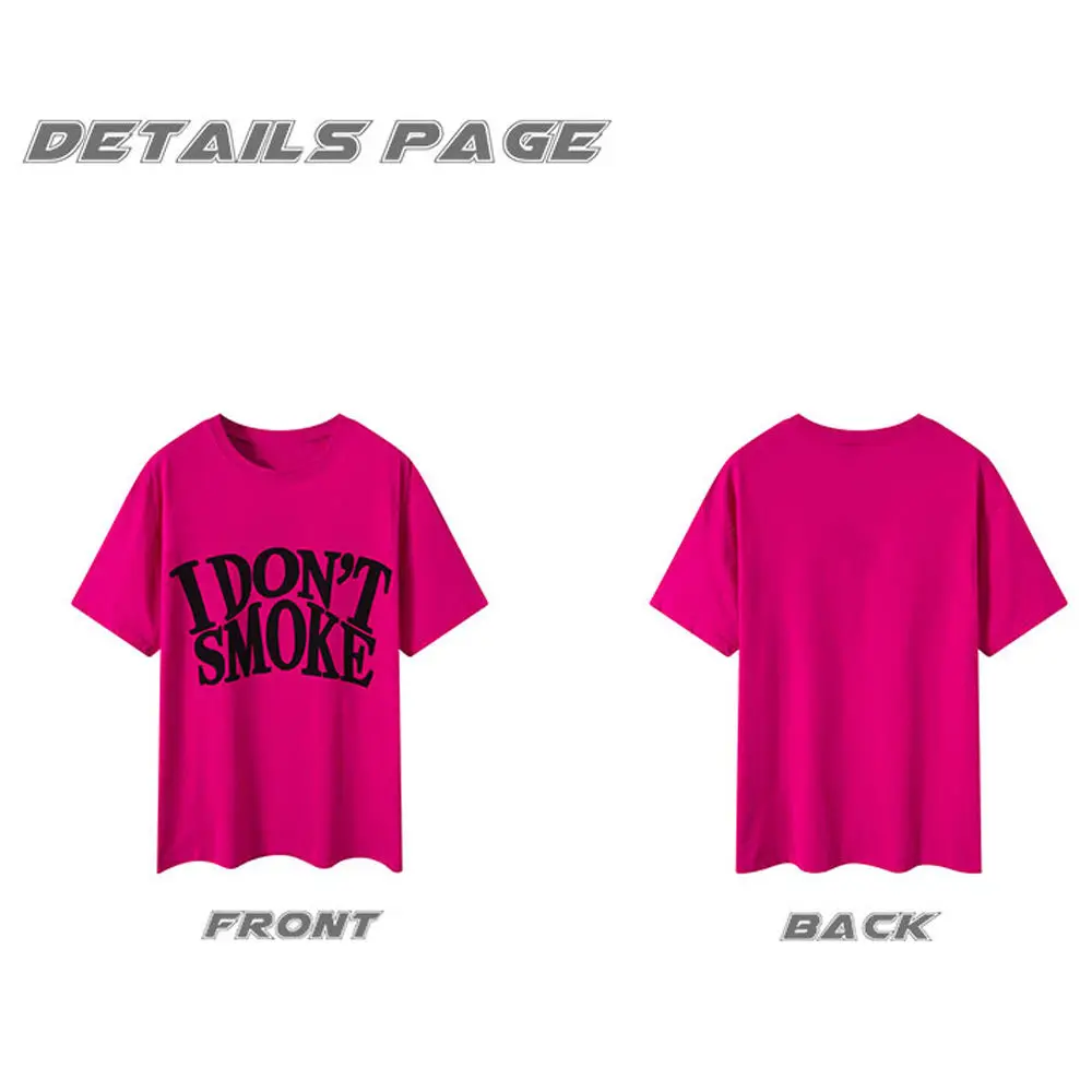 

Summer Women Cotton I DONT SMOKE Print T-shirt Hot Pink New Short-sleeved Tee Shirts Girl Casual Ins Trend Street Wear Tops