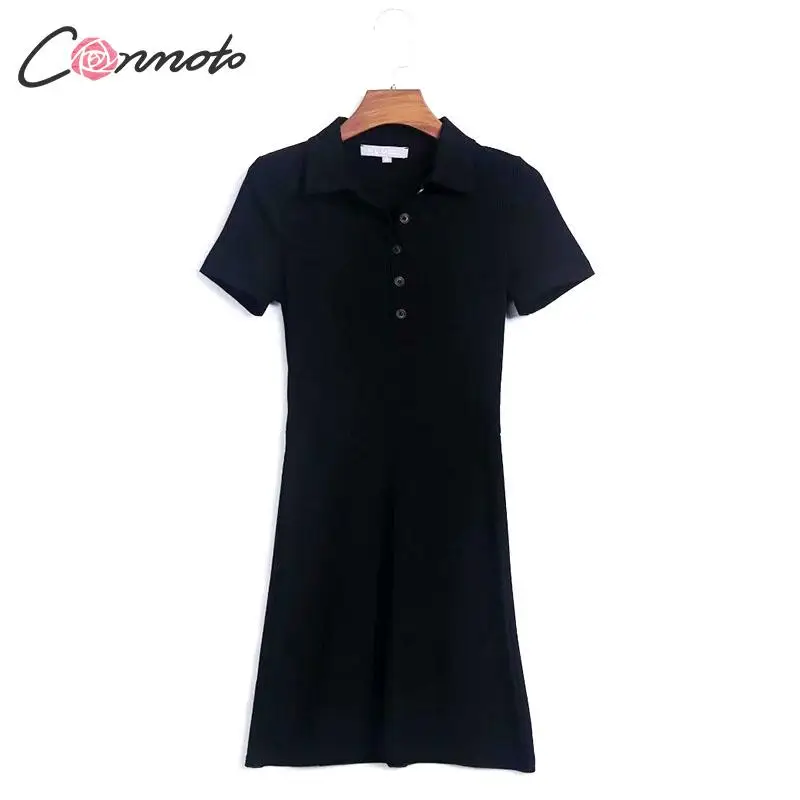 Conmoto осень 2019 Новая модная черная Женская рубашка Поло платье тонкий прилегающий