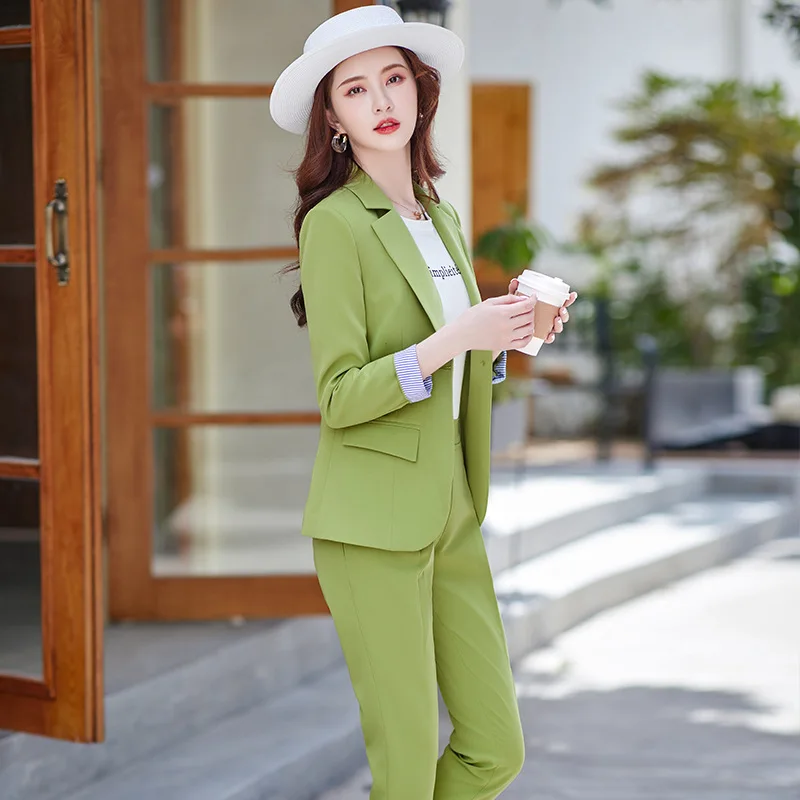 Slim Women's Office Suit Pants 2-piece Business Attire 2022 Temperament Ladies Slim Ladies Jacket High Waist Cropped Trousers