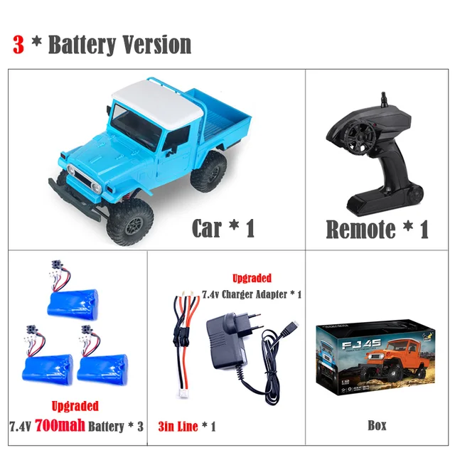 WPL MN Model MN45 1/12 2.4G 4WD RTR Toyota FJ45 Blue 3 batteries