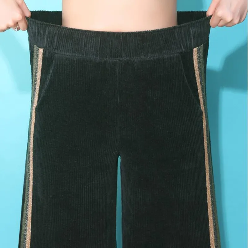 

Fashion Side Stripe Autumn Winter Pants Cotton Women Corduroy Pants Womens Casual Loose High Waisted Wide Leg Pants plus size