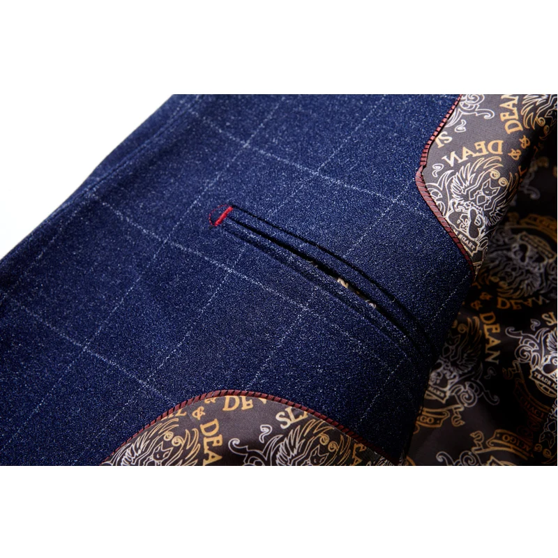 

(Blazer+ Pants) Fashion Stand Collar Men's Plaid Suit Set English Slim Party Dress Groomsman Suit High End Plus Size 3XL Suits