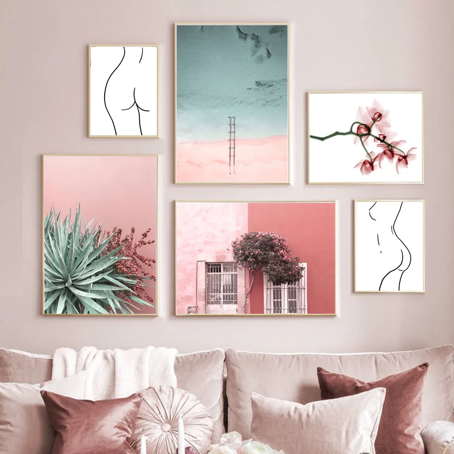 Пейзаж Пляж Агава цветок дом дерево скандинавские плакаты и принты настенная