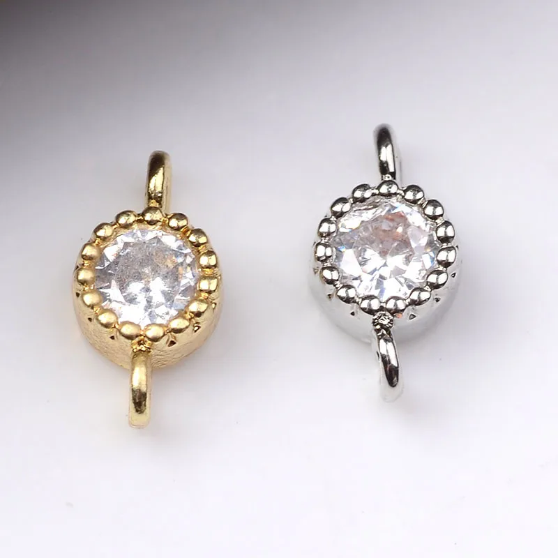 10 шт. 4*4 мм золото/серебро медный материал маленькие круглые бусины с цирконием