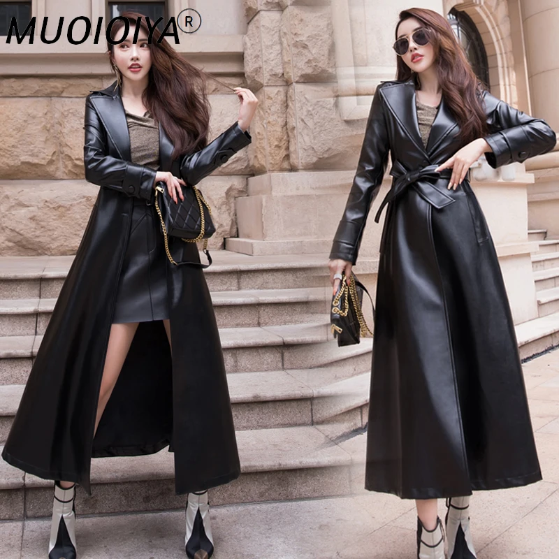 

Женская куртка из искусственной кожи, черная или красная Длинная ветровка из искусственной кожи, верхняя одежда в Корейском стиле, зима 2021