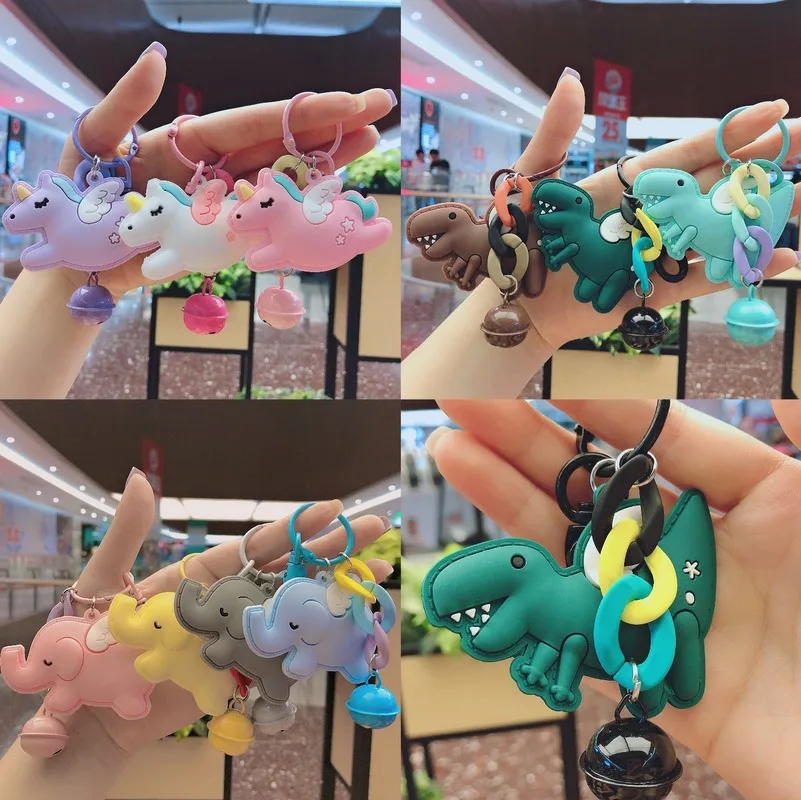 

Cartoon Animal Unicorn Elephant Small Dinosaur Cute Keychain Macarons Color Key Chain Bell Car Key Pendant Student Bag Buckle
