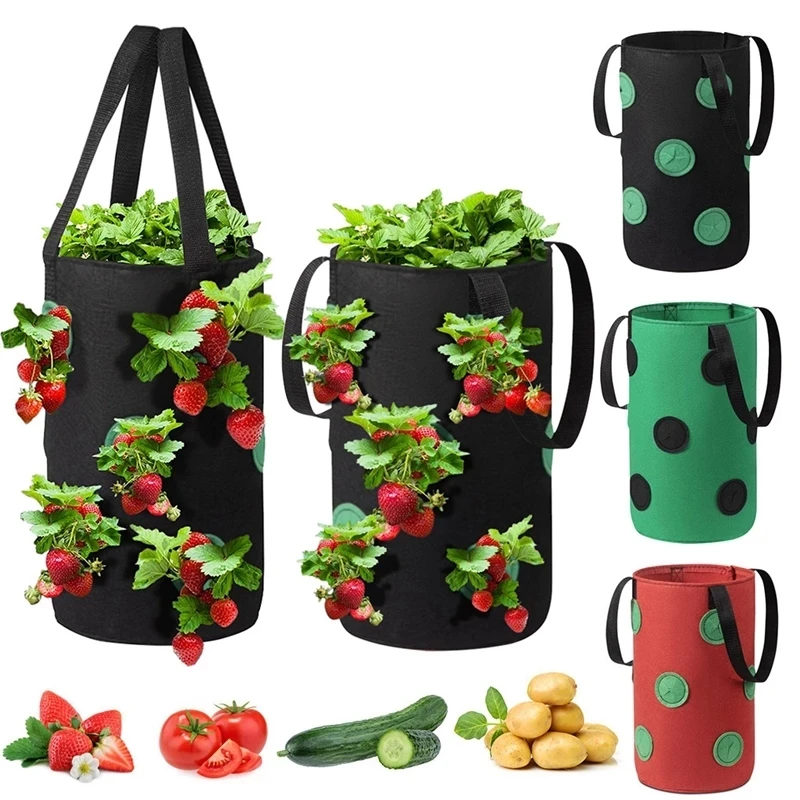 

Felt Fabric Planting Bags Strawberry Grow Pot Vertical Garden Pots Hanging Garden Grow Bags with Visualization Pockets 13 Holes