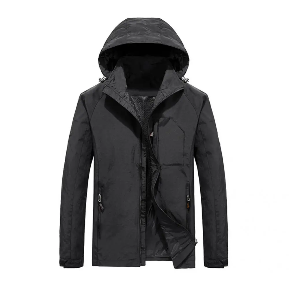 

Oversize Windproof Jacket Men Shrinkable Cuffs Quick Drying Men Windbreaker Hooded Solid Color Men Casual Jacket