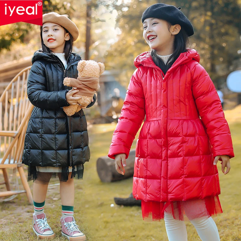 

IYEAL New Fashion Children Girls Clothes Winter Duck Down Jacket With Lace Kids Clothing Warm Coat Thickening Outerwear